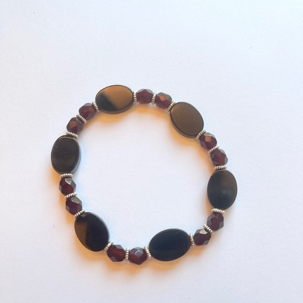 Black Onxy and Red Beaded Bracelet